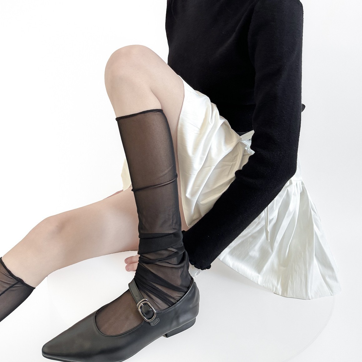 夏季新款透肉网纱长筒袜 - 显瘦百搭小腿袜，春秋必备时尚单品