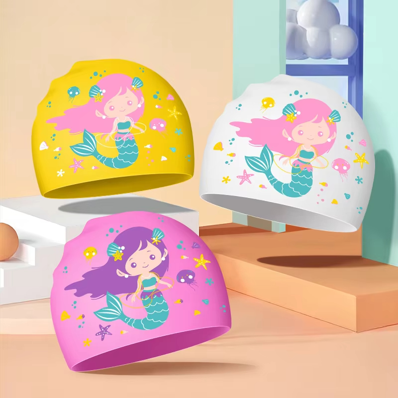 新款儿童卡通硅胶泳帽，男女童适用，防水弹力设计，舒适不勒头，游泳必备