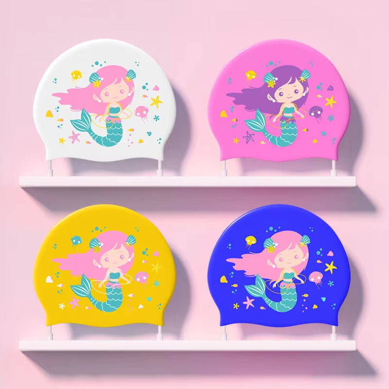 新款儿童卡通硅胶泳帽，男女童适用，防水弹力设计，舒适不勒头，游泳必备