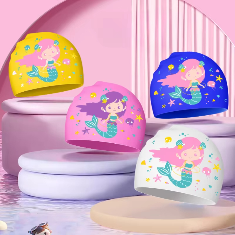 新款儿童卡通硅胶泳帽，男女童适用，防水弹力设计，舒适不勒头，游泳必备