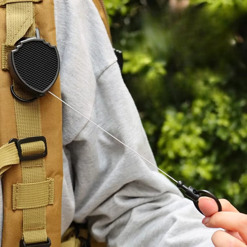 厂家直销锌合金易拉扣枪灰伸缩扣强力拉线器，登山钢丝马蹄钥匙扣