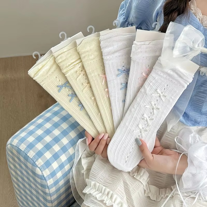 夏季薄款洛丽塔袜子 - 蝴蝶结蕾丝中筒袜，公主风短袜