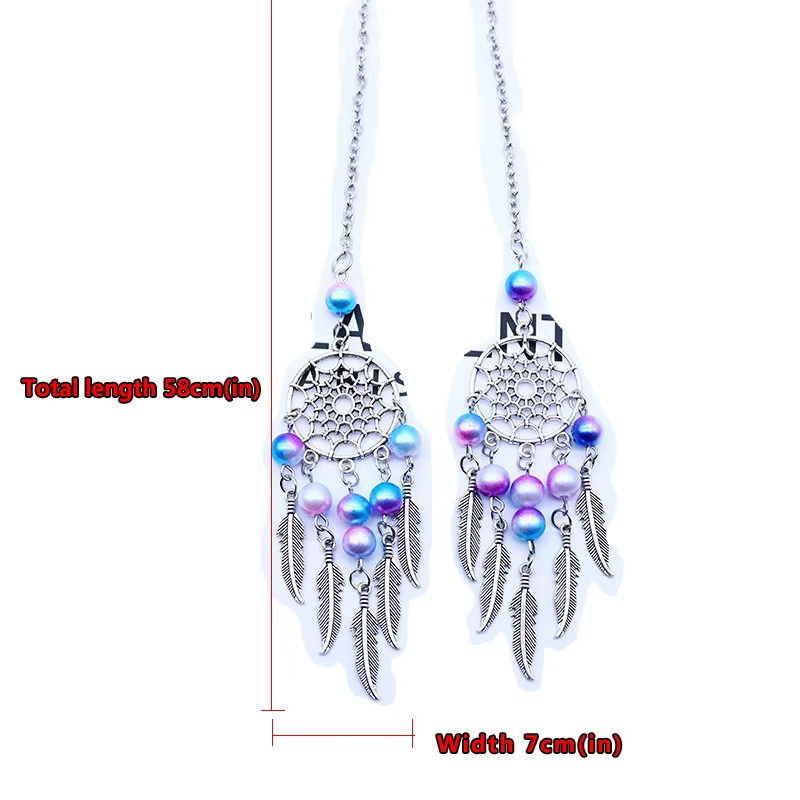 跨境爆款蝴蝶捕梦网月亮风铃汽车挂件 - 车内装饰彩珠吊坠，时尚与好运并存