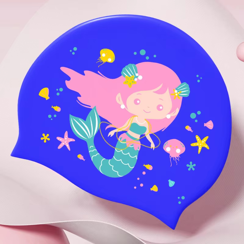 新款儿童卡通硅胶泳帽，男女童适用，防水弹力设计，舒适不勒头，游泳必备